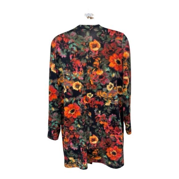 Nina Leonard Dolce Knit Duster Cardigan Women PM Pockets Floral Print Orange - Picture 7 of 7